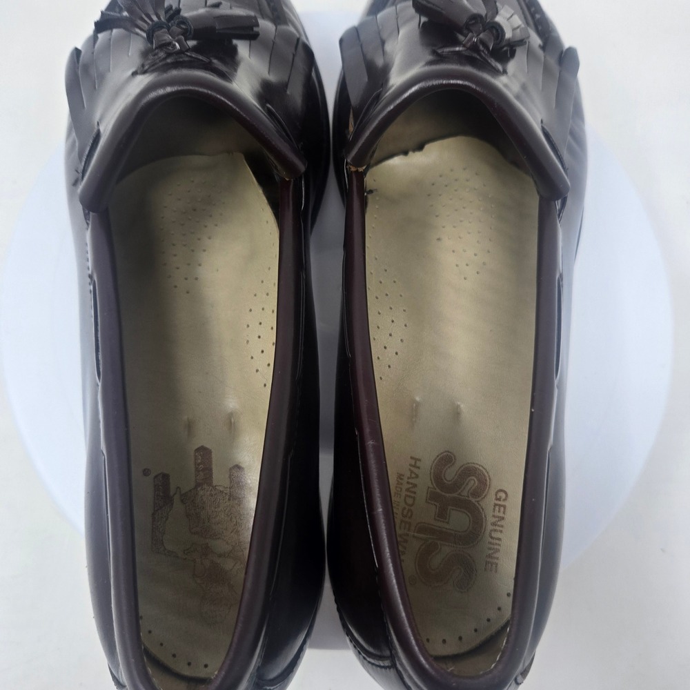 SAS Mens Cordovan Leather Kiltie Tassel Loafers Handsewn‎ Burgundy Dress Shoes - Picture 5 of 9